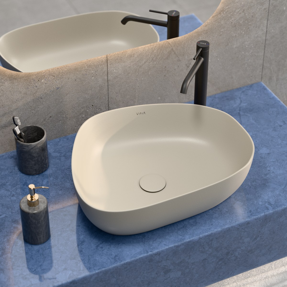 Раковина чаша VitrA Outline Recycled (Аутлайн Ресайклд) 7991B066-0016 57 x 45 см накладная матовая бежевая антибактериальное покрытие Hygiene (Хайджн)