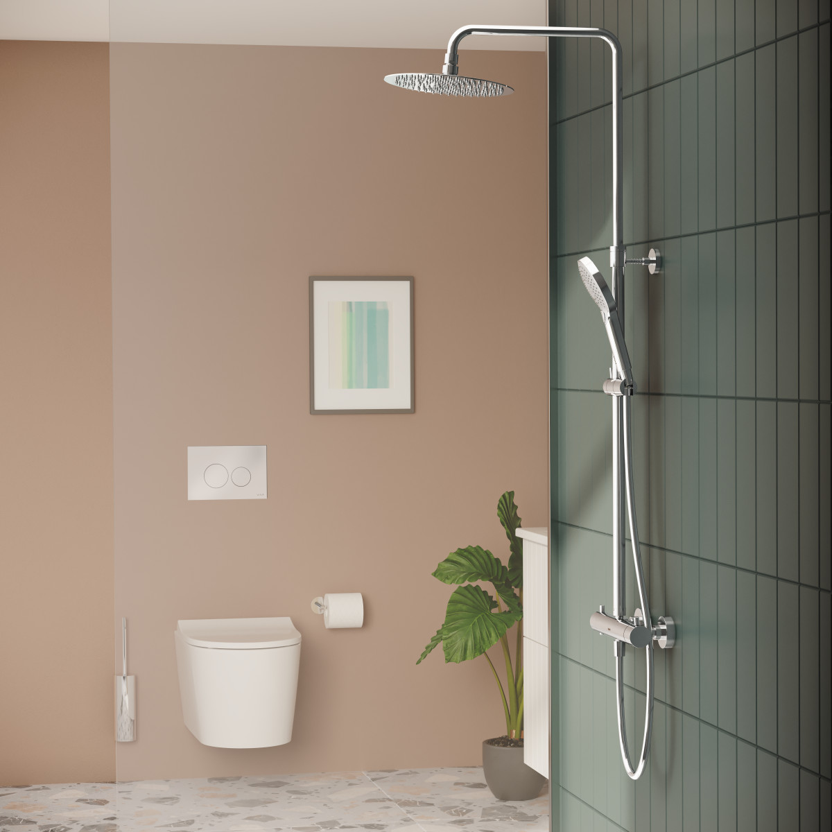 Душевая система VitrA AquaHeat (Аквахит) A47201EXP с термостатическим смесителем и ручным душем хром латунь