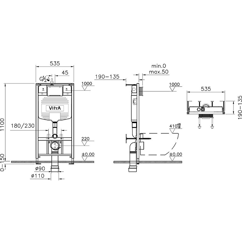 Комплект унитаза с инсталляцией Vitra S40 L-box 9005B003-7211 с сиденьем Микролифт и клавишей смыва Хром