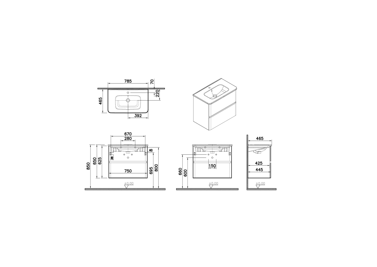 Тумба с раковиной для ванной VitrA Mia Plus Round (Мия Плюс Раунд) 69824 80 см глянцевая белая ДСП