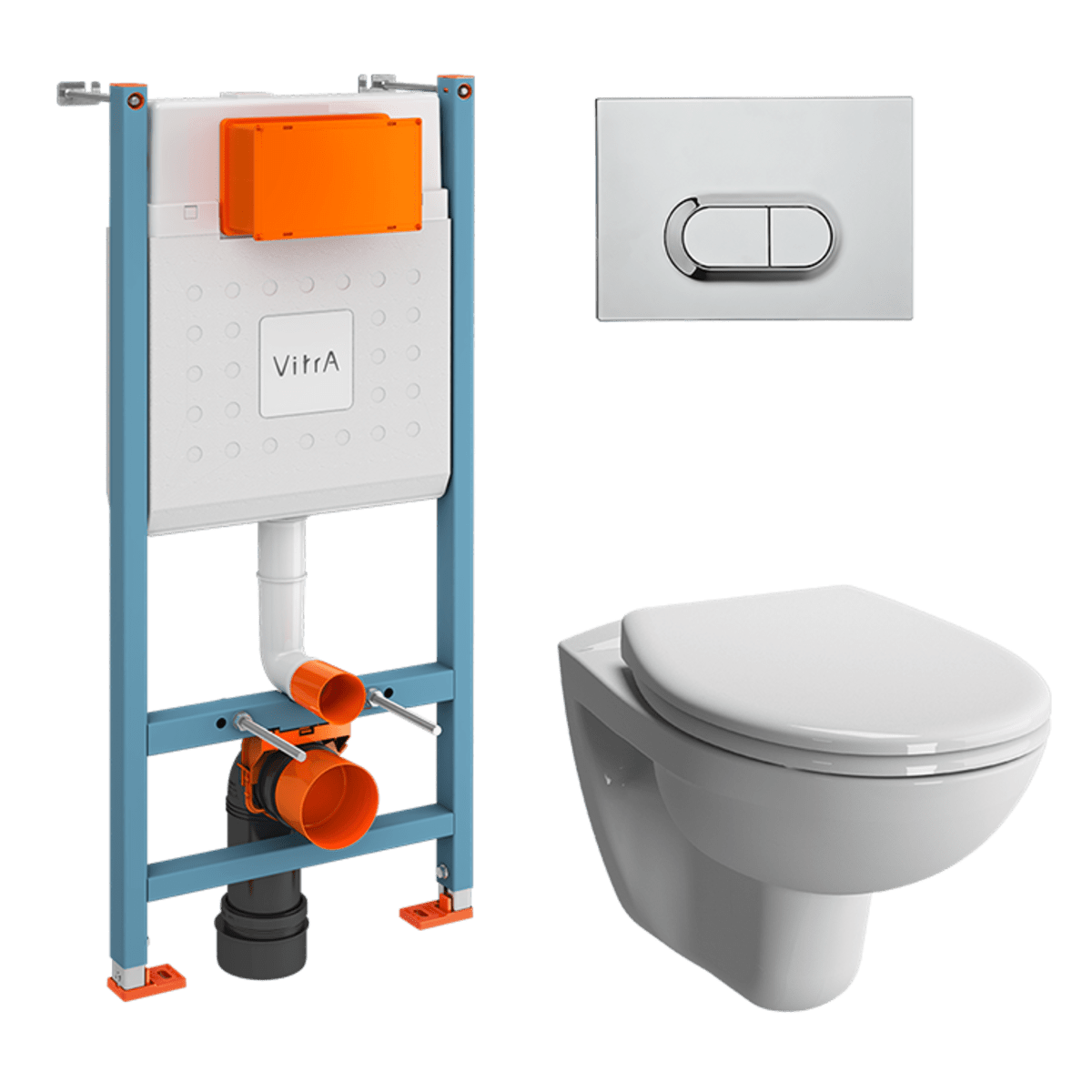 Инсталляция с унитазом VitrA Normus (Нормус) 9773B003-7206 комплект 4 в 1 с сиденьем микролифт цвет клавиши глянцевый хром
