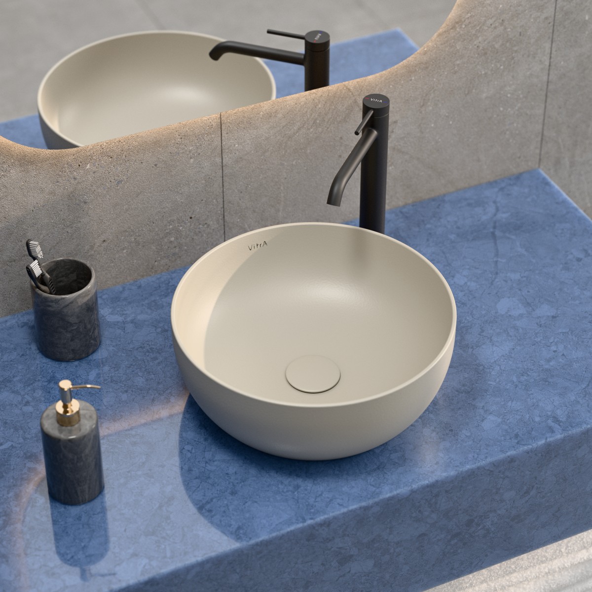 Раковина чаша VitrA Outline Recycled (Аутлайн Ресайклд) 7992B066-0016 41 x 41 см накладная матовая бежевая антибактериальное покрытие Hygiene (Хайджн)