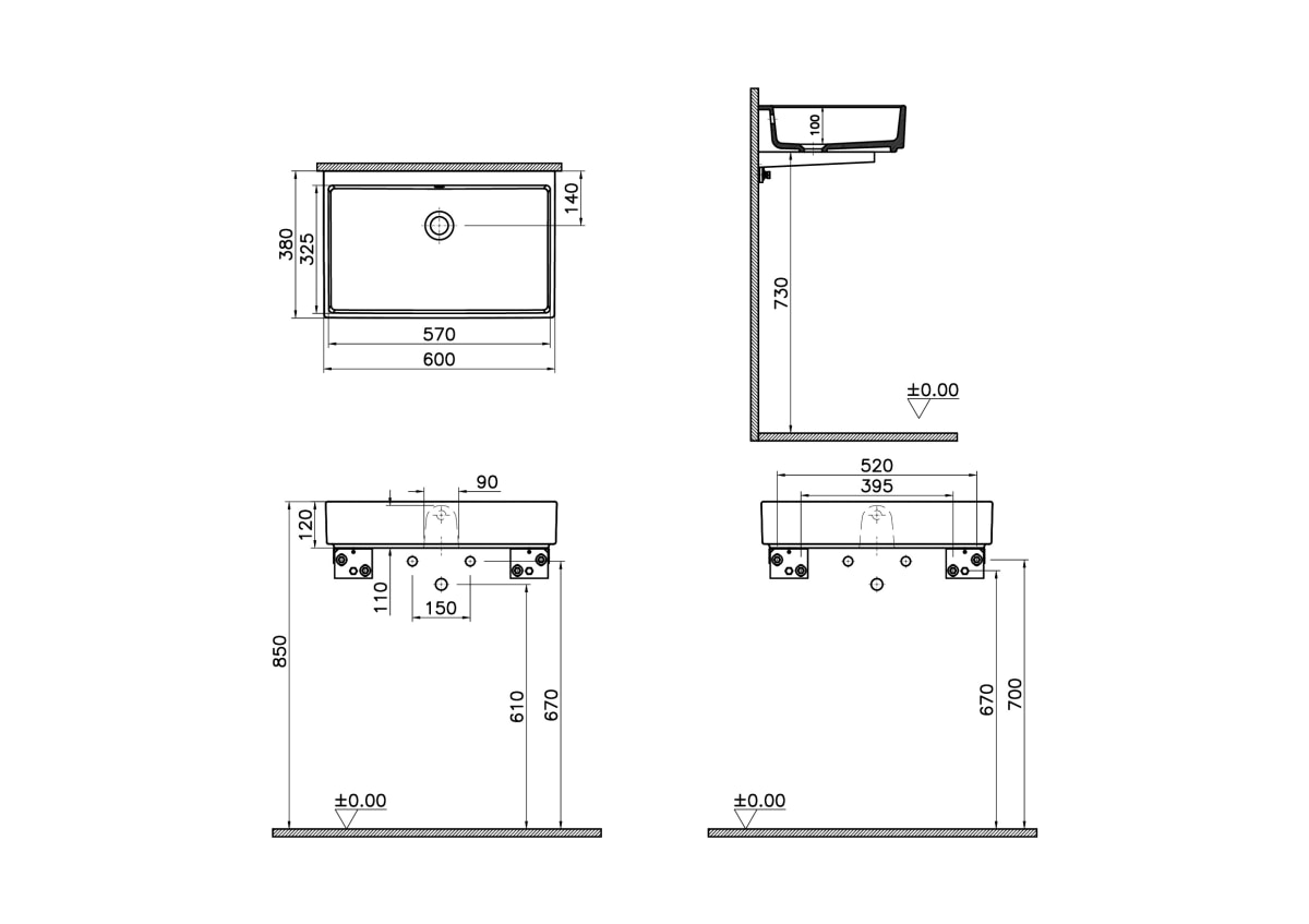 Раковина VitrA ArchiPlan (Архиплан) 7404B003-0012 60 x 39 см белая антибактериальное покрытие Hygiene (Хайджн)