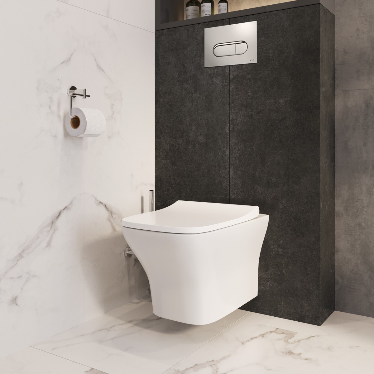 Подвесной унитаз VitrA Zentrum Square (Зентрум Скуэр) 7484B003-0075 безободковый SmoothFlush (Смусфлаш) белый санитарный фарфор антибактериальное покрытие Hygiene (Хайджн)