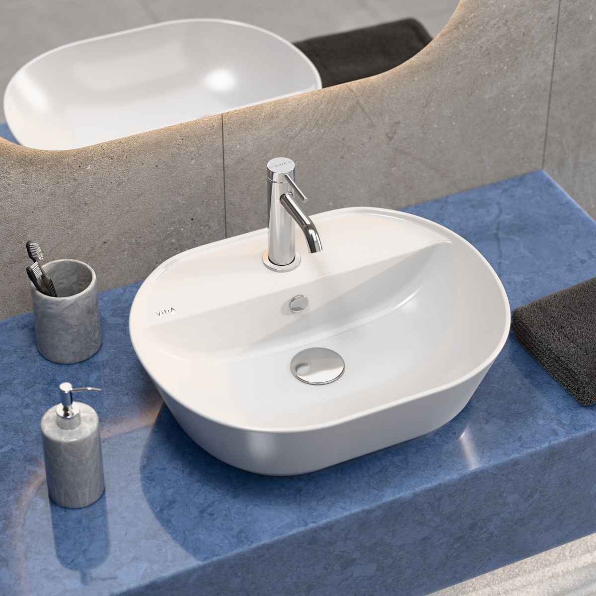 Раковина чаша VitrA Geo (Гео) 7428B003-0001 55 x 43 см накладная белая антибактериальное покрытие Hygiene (Хайджн)
