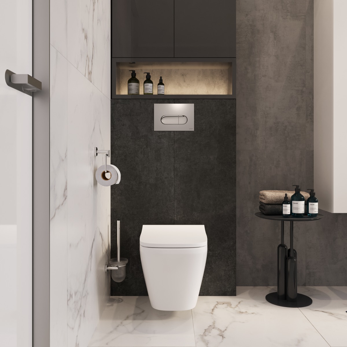 Инсталляция с унитазом VitrA Integra Square (Интегра Скуэр) 9856B003-7207 комплект 4 в 1 с сиденьем микролифт безободковый цвет клавиши глянцевый хром
