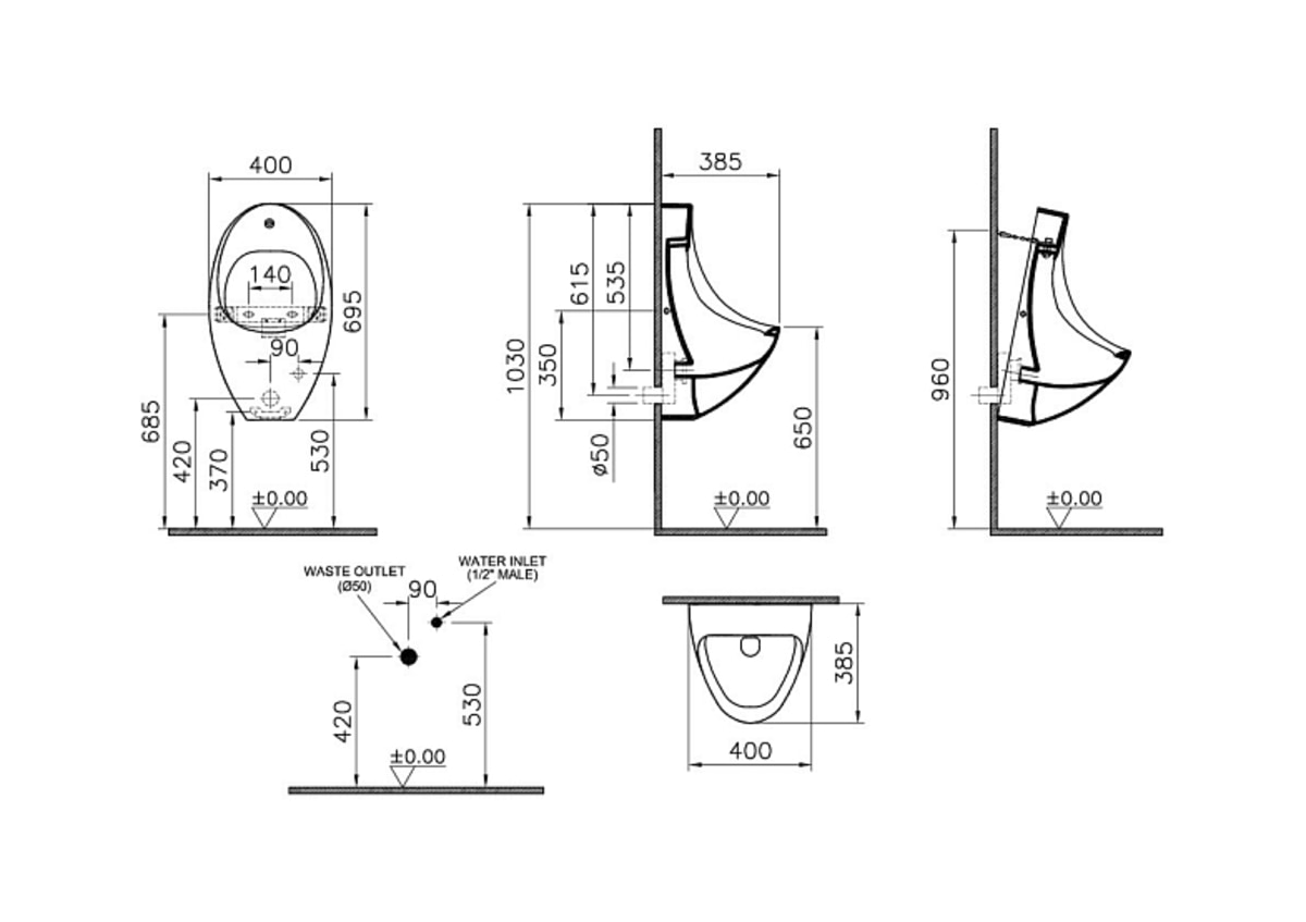 Писсуар VitrA Arkitekt Urinal (Аркитект Уринал) настенный белый с сенсором антибактериальное покрытие Hygiene (Хайджн)