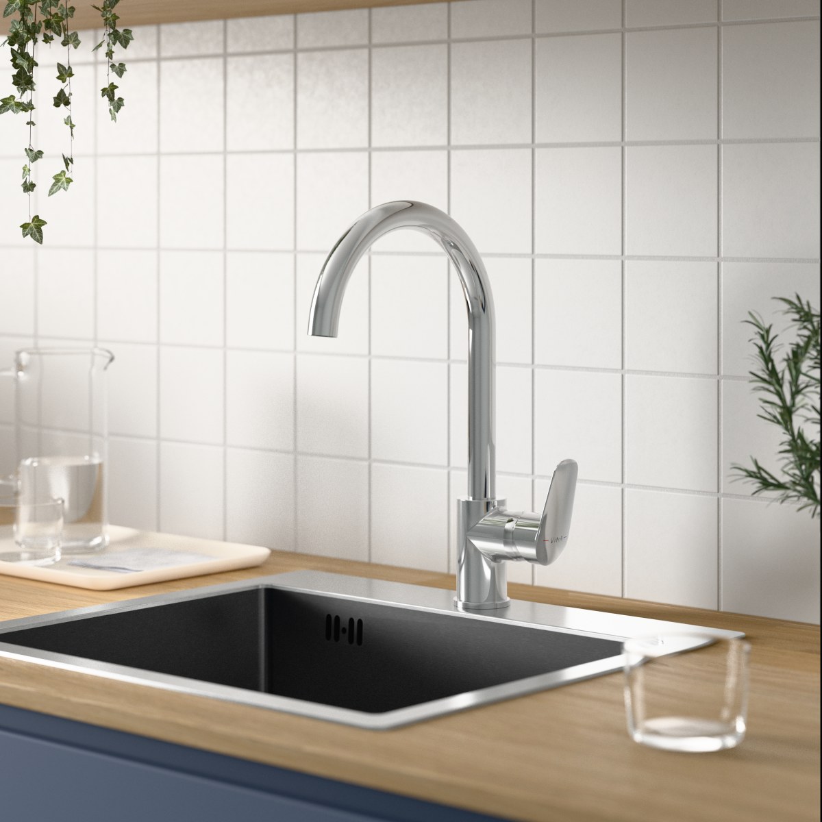 Смеситель для кухни VitrA Flow Round (Флоу Раунд) A43407EXP с поворотным изливом однорычажный хром латунь
