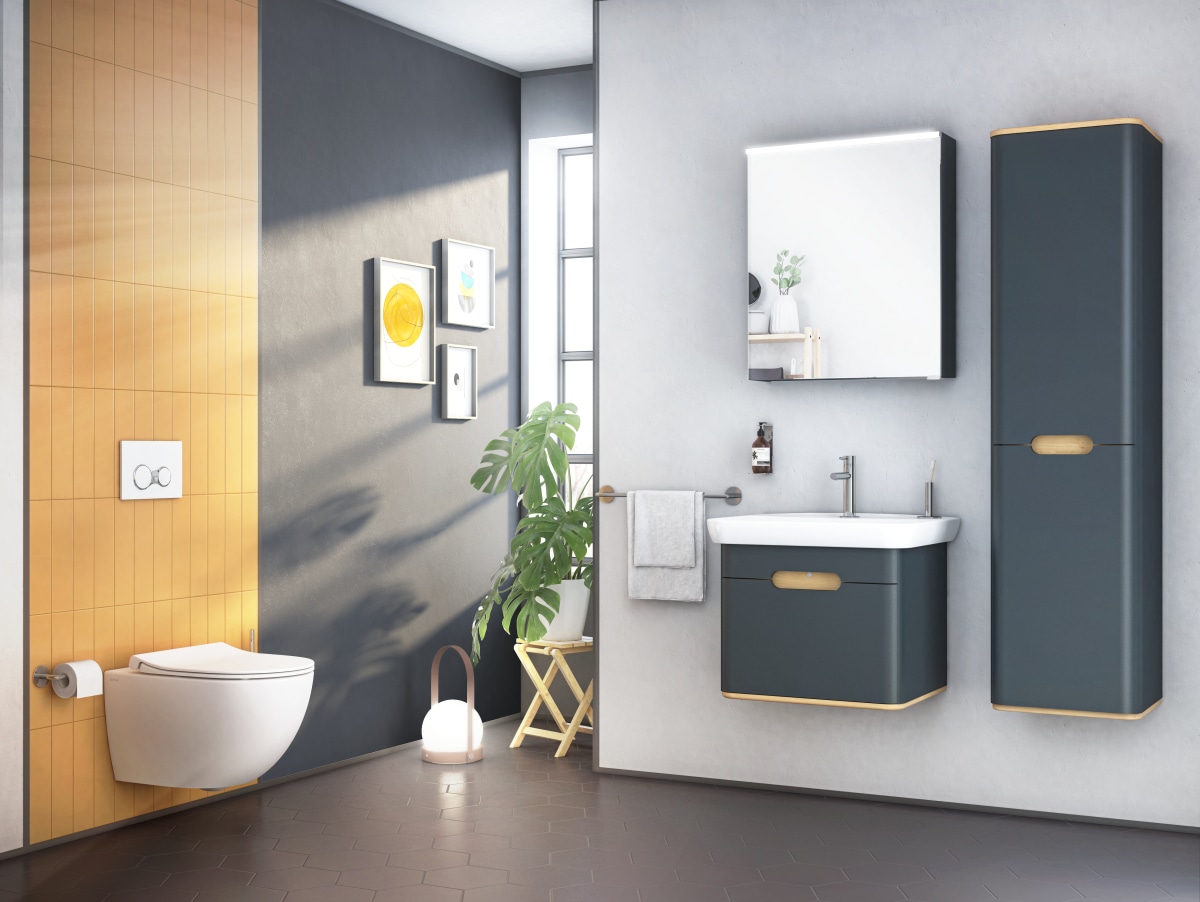 Шкаф пенал в ванную VitrA Sento (Сенто) 60856 40 см с корзиной для белья матовый антрацит МДФ