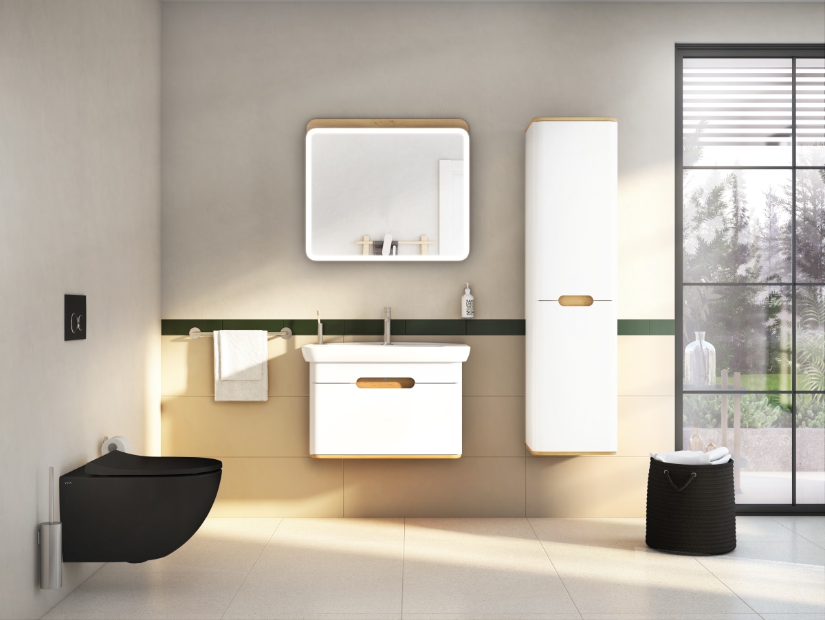 Шкаф пенал в ванную VitrA Sento (Сенто) 60842 40 см с корзиной для белья матовый белый МДФ