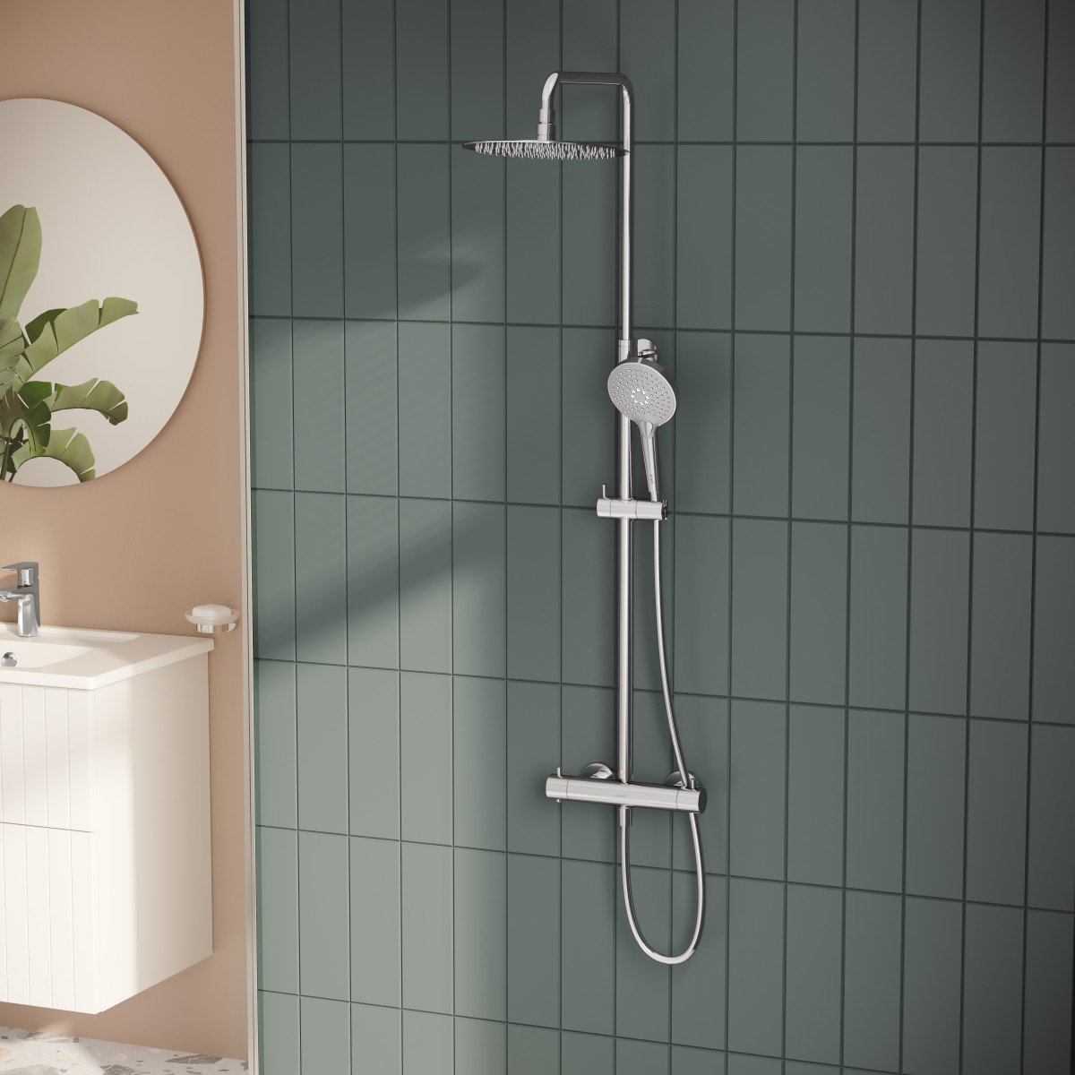 Душевая система VitrA AquaHeat (Аквахит) A47201EXP с термостатическим смесителем и ручным душем хром латунь