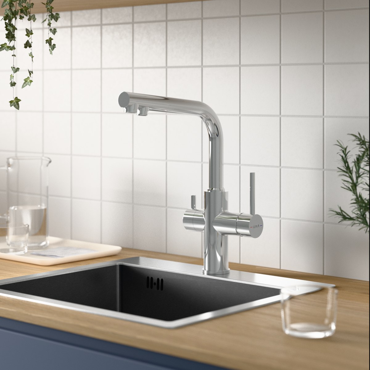 Смеситель для кухни VitrA Masterline (Мастерлайн) A42144EXP с поворотным изливом и фильтром для воды однорычажный хром латунь