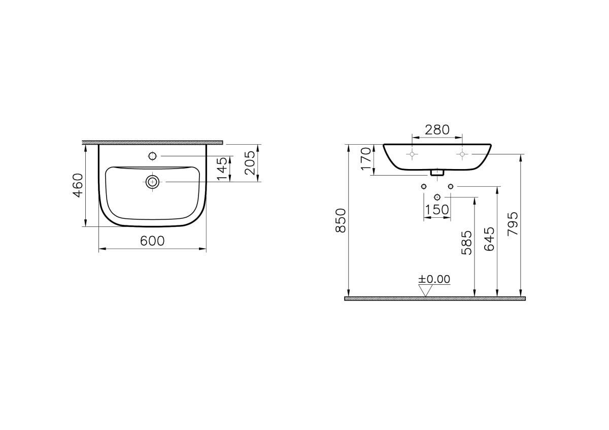 Раковина VitrA S20 5503B003-0001 60 x 46 см белая антибактериальное покрытие Hygiene (Хайджн)