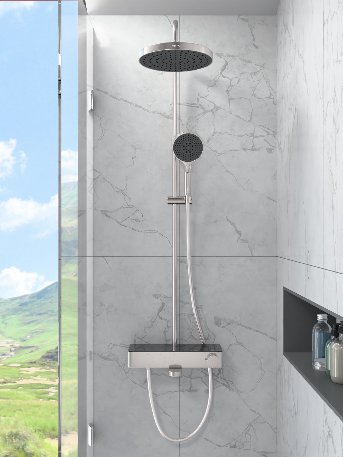 Душевая система VitrA Core Round (Кор Раунд) A4730934EXP с термостатическим смесителем и ручным душем брашированная никель