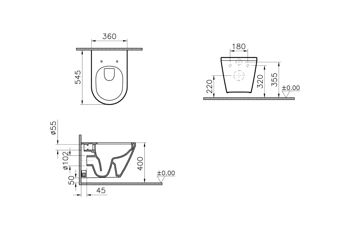 Инсталляция с унитазом VitrA Integra Round (Интегра Раунд) 9004B003-7202 комплект 4 в 1 с сиденьем микролифт безободковый цвет клавиши матовый хром