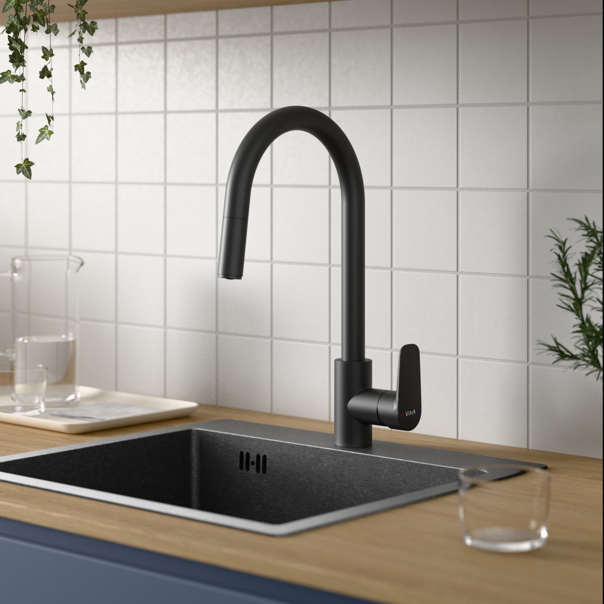 Смеситель для кухни VitrA Flow Soft (Флоу Софт) A4344536EXP с поворотным изливом однорычажный матовый черный латунь