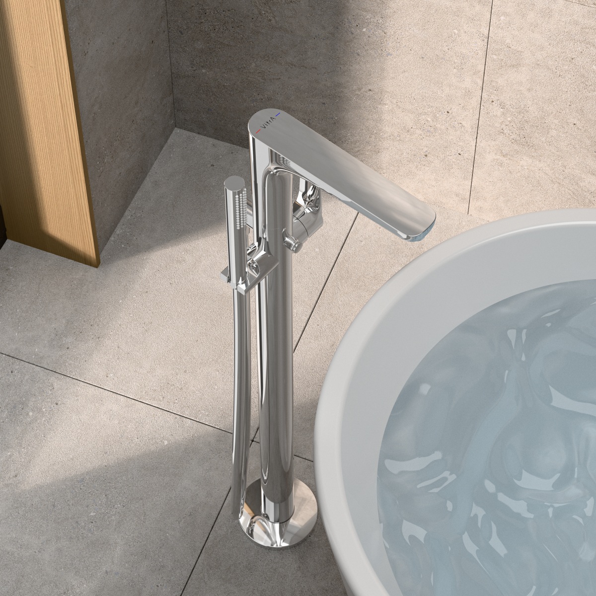Смеситель для ванны VitrA Root Round (Рут Раунд) A42741EXP напольный с ручным душем хром латунь