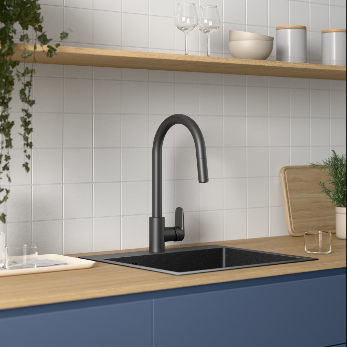 Смеситель для кухни VitrA Flow Soft (Флоу Софт) A4344536EXP с поворотным изливом однорычажный матовый черный латунь