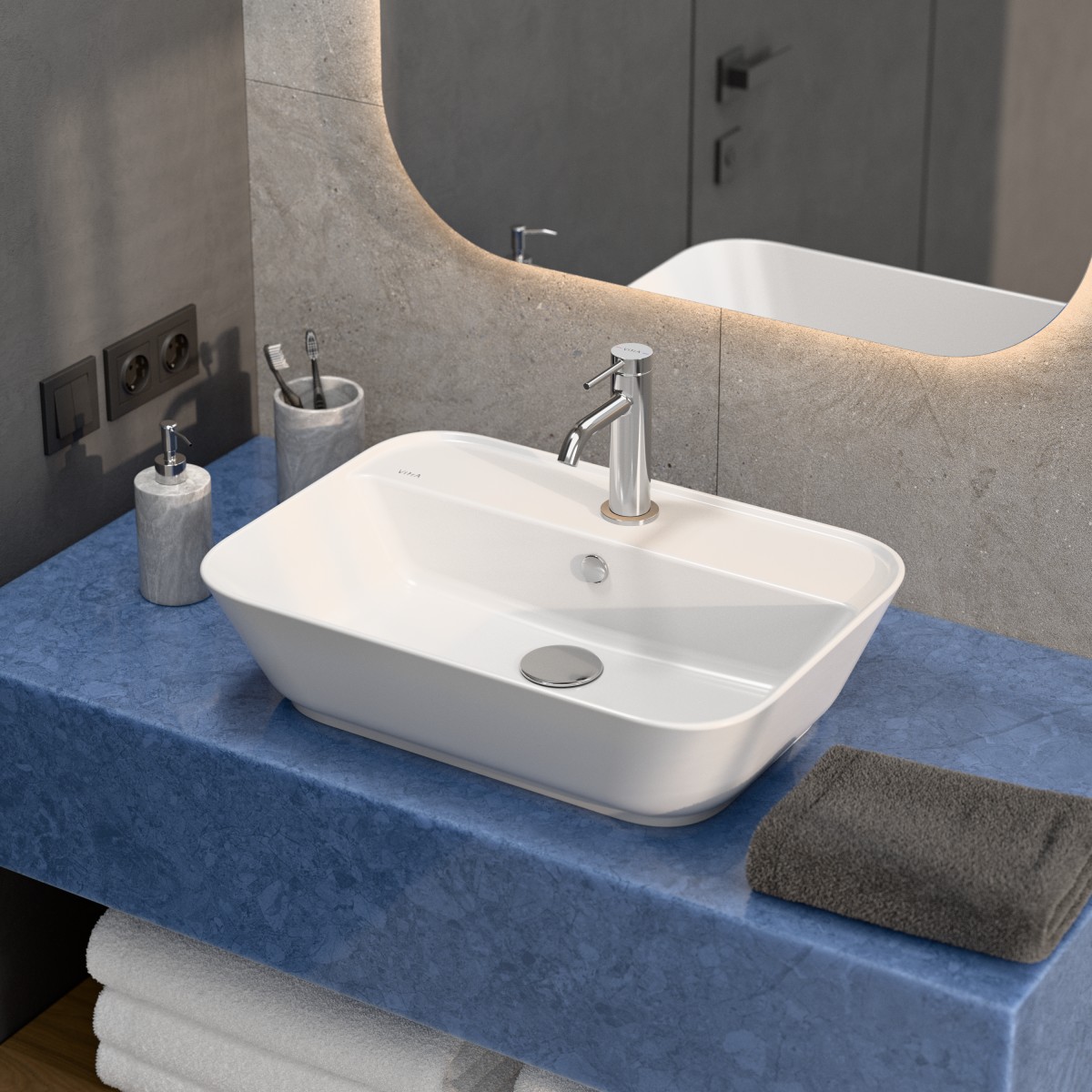 Раковина чаша VitrA Geo (Гео) 7426B003-0001 60 x 43 см накладная белая антибактериальное покрытие Hygiene (Хайджн)