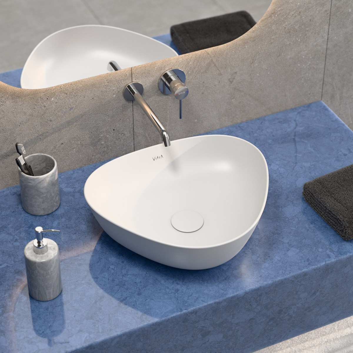 Раковина чаша VitrA Plural (Плюрал) 7812B401-0016 47 x 40 см накладная матовая белая антибактериальное покрытие Hygiene + Clean (Хайджн + Клин)