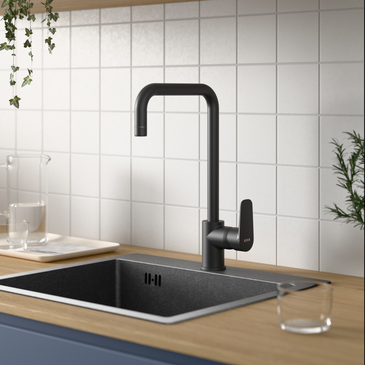 Смеситель для кухни VitrA Flow Soft (Флоу Софт) A4342636EXP с поворотным изливом однорычажный матовый черный латунь