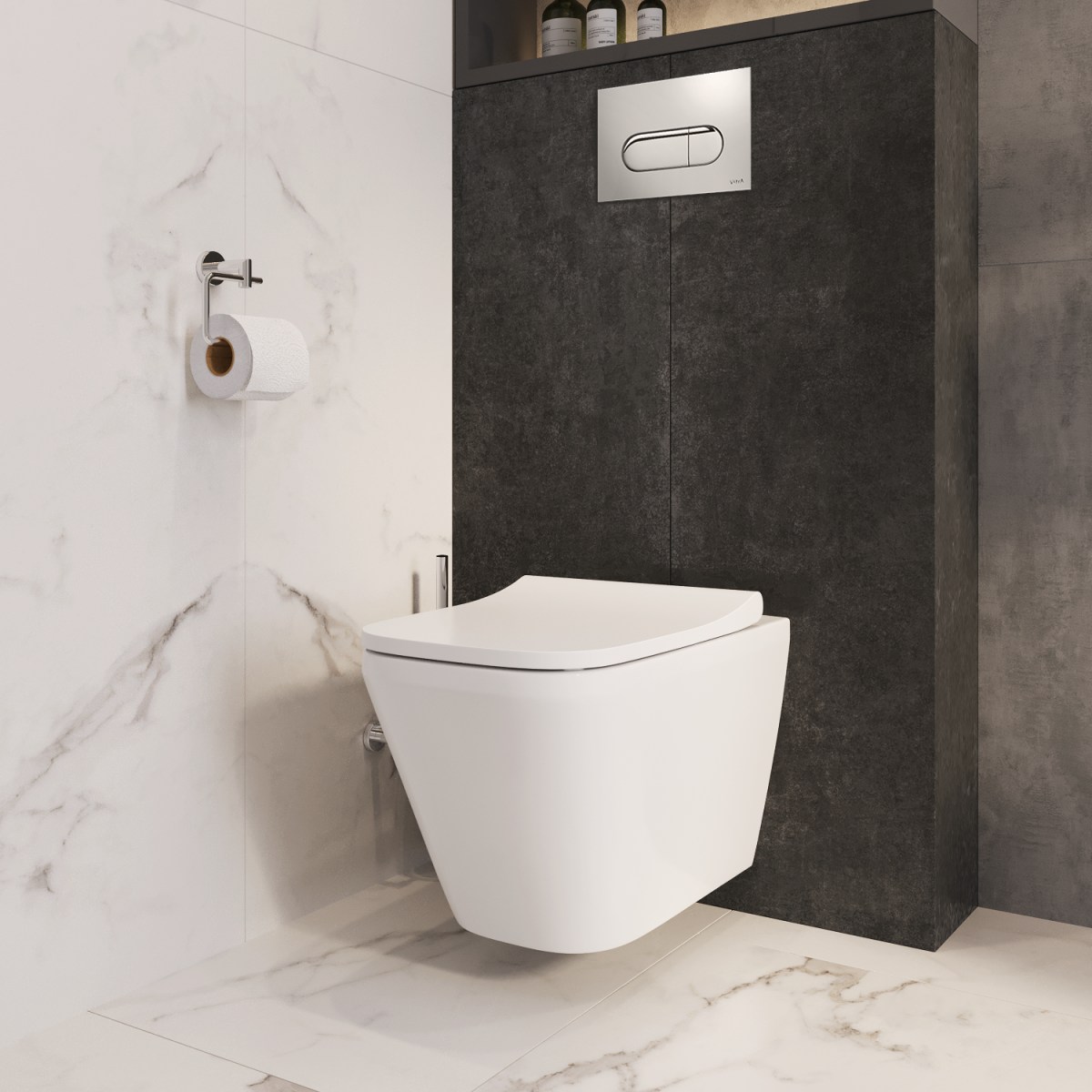 Подвесной унитаз VitrA Integra Square (Интегра Скуэр) 7082B003-7209 безободковый Rim-ex (Рим-экс) белый санитарный фарфор антибактериальное покрытие Hygiene (Хайджн)