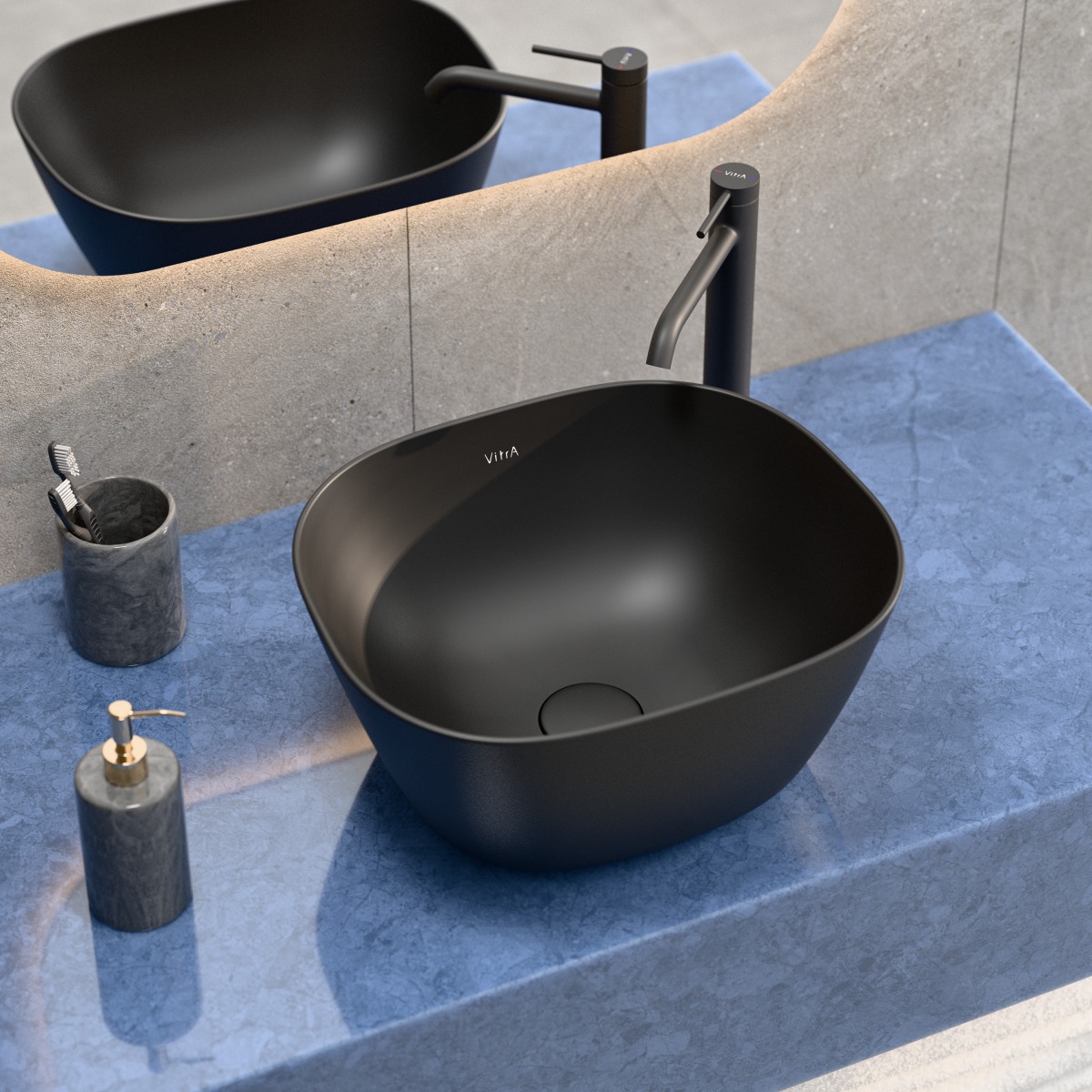 Раковина чаша VitrA Plural (Плюрал) 7811B483-0016 45 x 38 см накладная матовая черная антибактериальное покрытие Hygiene + Clean (Хайджн + Клин)