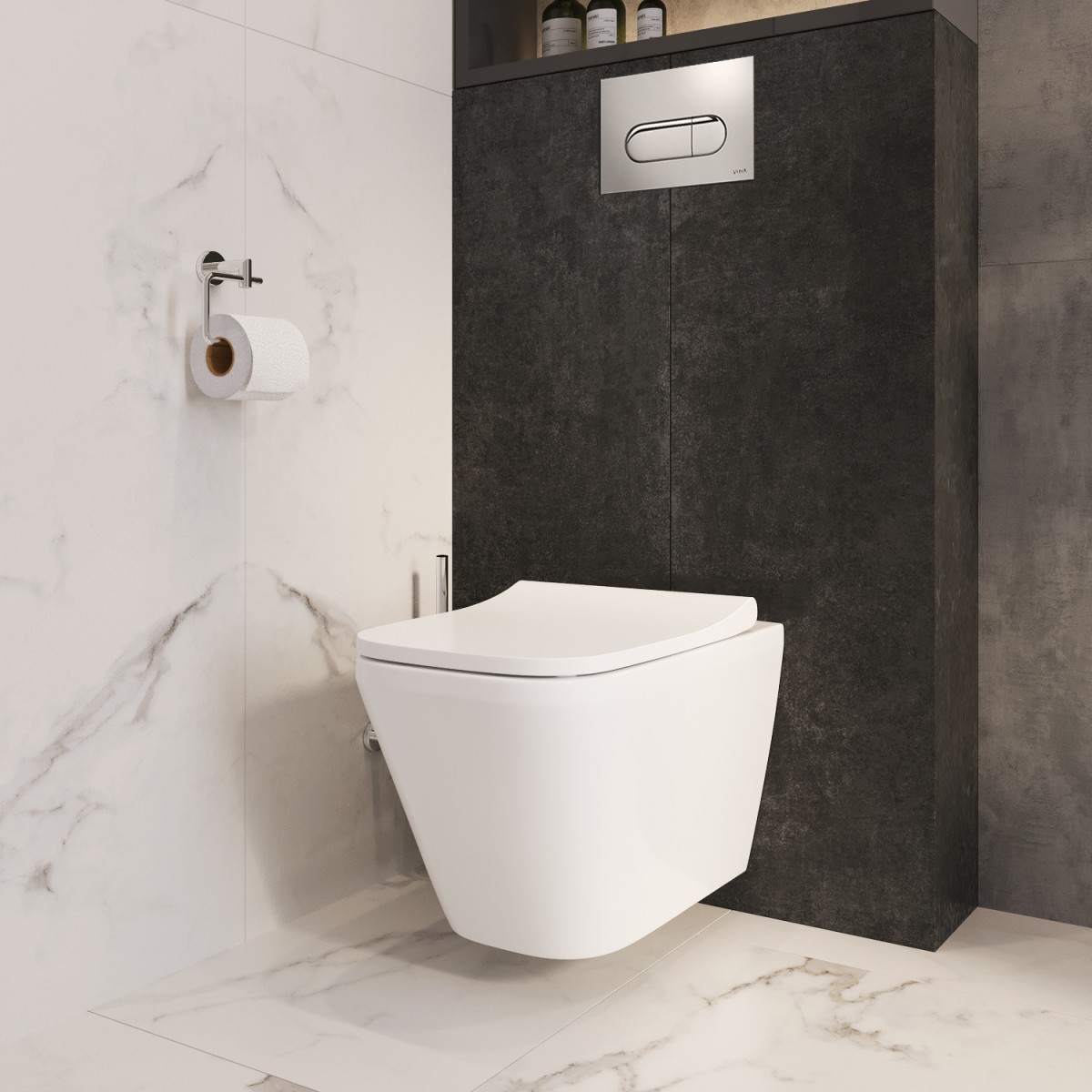 Подвесной унитаз VitrA Integra Square (Интегра Скуэр) 7082B003-0075 безободковый Rim-ex (Рим-экс) белый санитарный фарфор антибактериальное покрытие Hygiene (Хайджн)